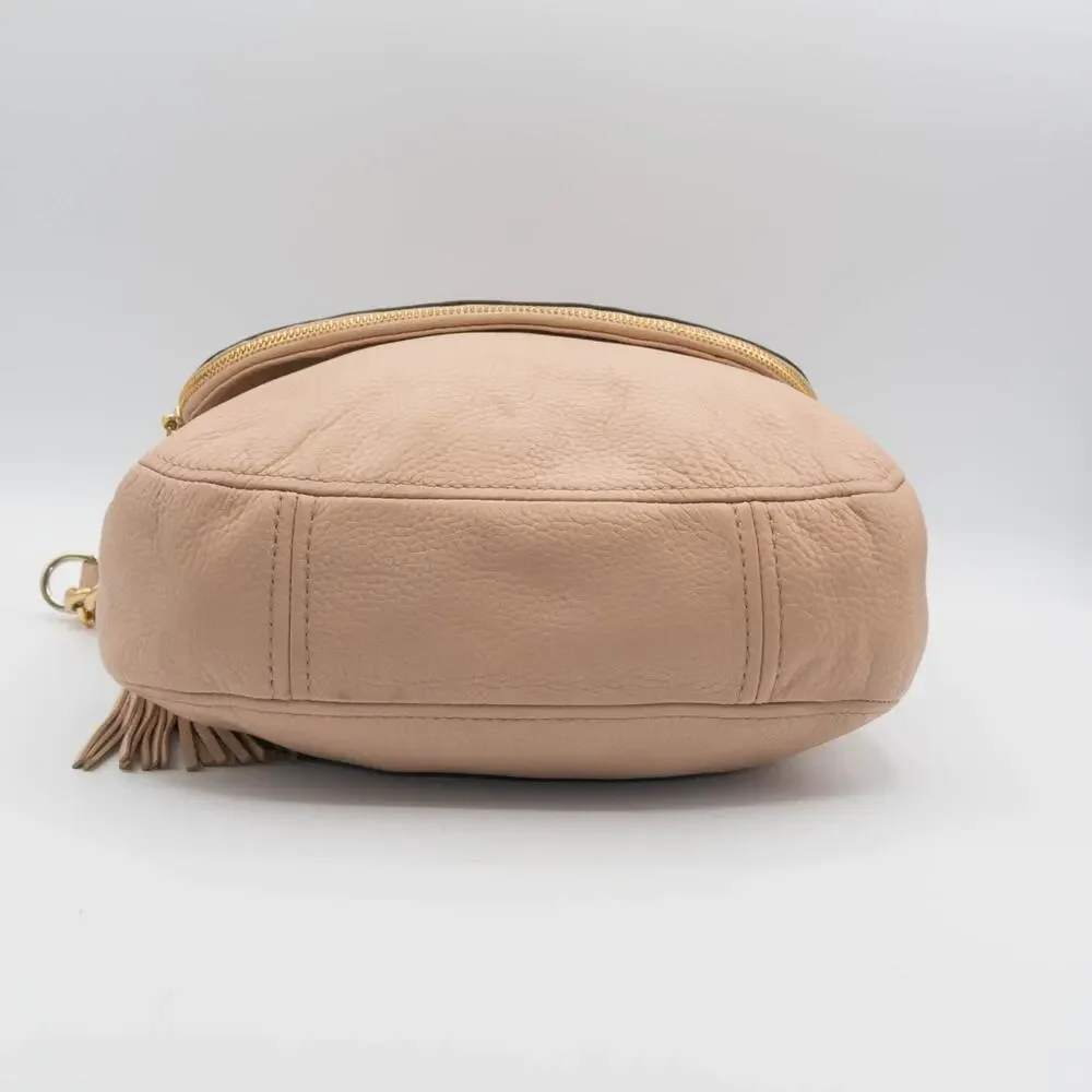 MICHAEL KORS Bedford Beige Leather Shoulder Bag Medium Handbag Tassel Gold